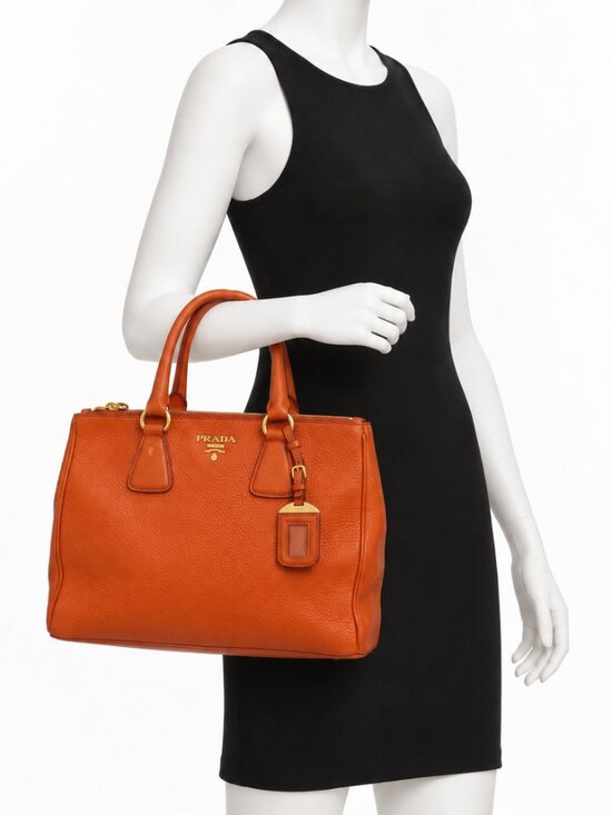 Prada Handbags - Prada Orange Vitello Daino Leather Large Satchel Handbag